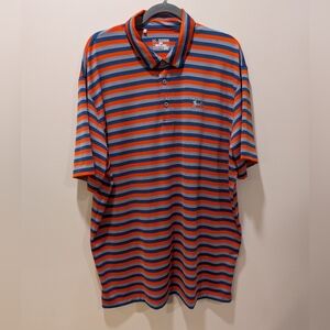 Under Armour Size 2XL Golf Shirt HeatGear Loose Fit Orange Blue Striped Polo Men